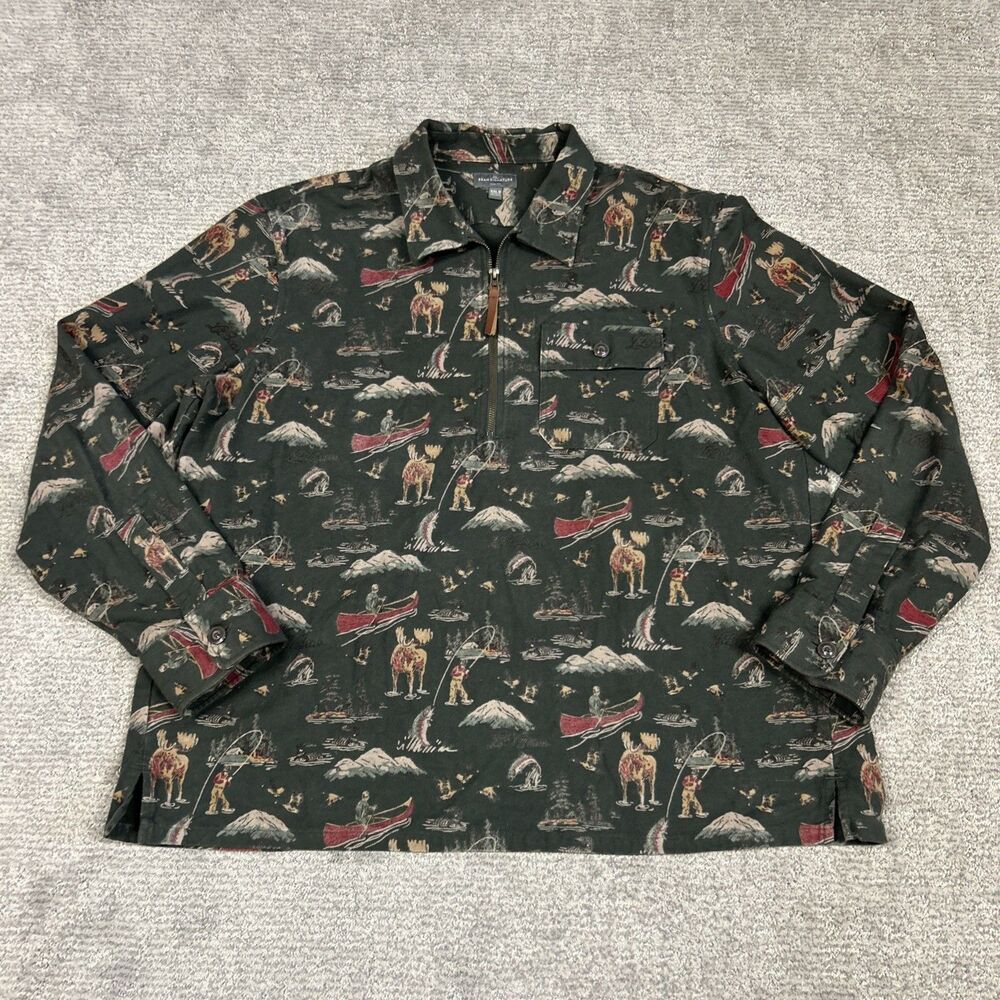 LL Bean Signature Chamois Cloth 1/4 Zip Shirt Mens XXL R Hunting Canoe Fishing